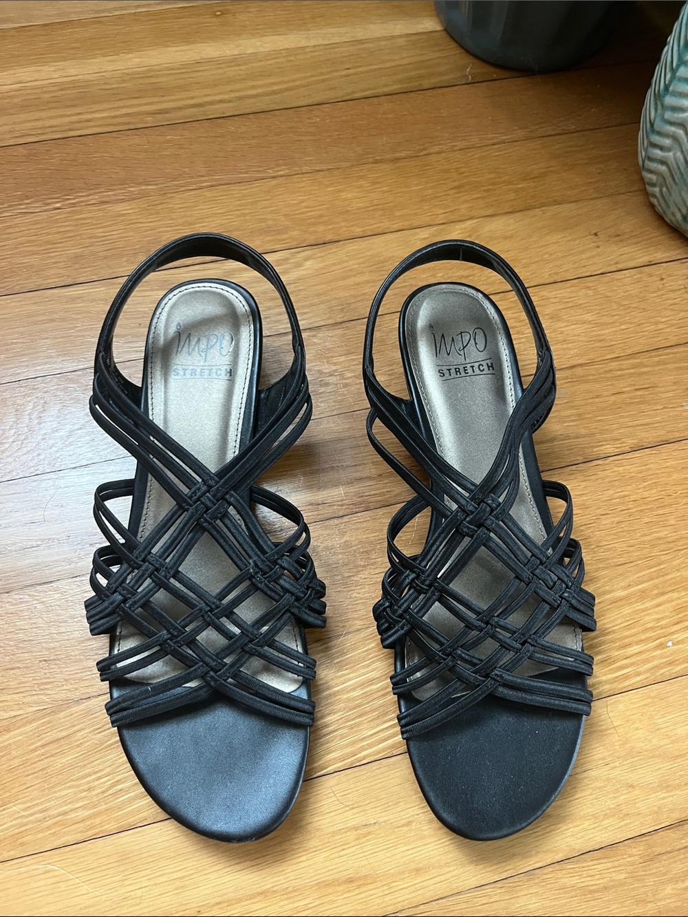 Impo Black Strappy Woven Slingback Sandals